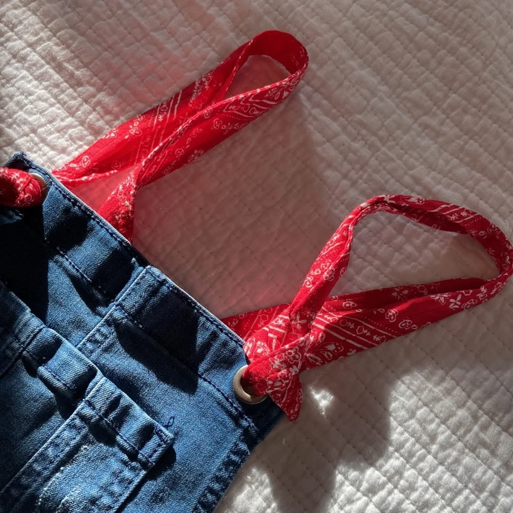 Brand new justice denim skirt overall with red bandana straps girls size 10